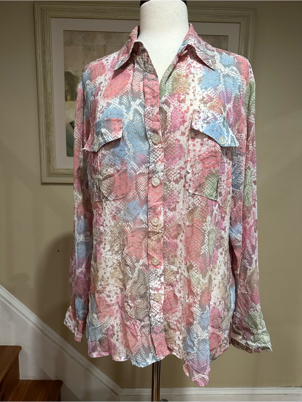 Women’s Ellen  Tracy Multicolor Button Down Blouse Size XL
